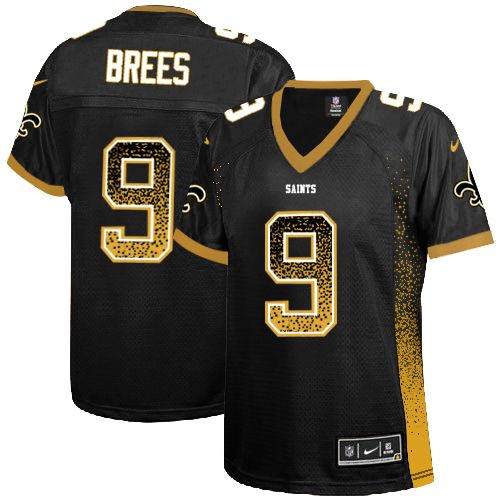 Women's Elite Drew Brees Nike Jersey Black - #9 Drift Fashion NFL New Orleans Saints